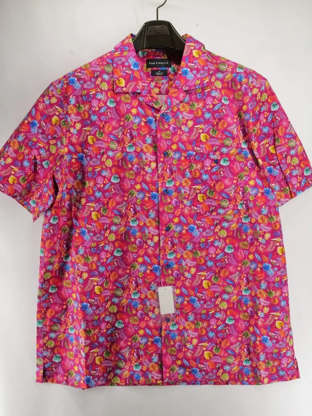 NWT Paul Fredrick Long Staple Cotton Camp Shirt Men XL Pink Tropical Floral